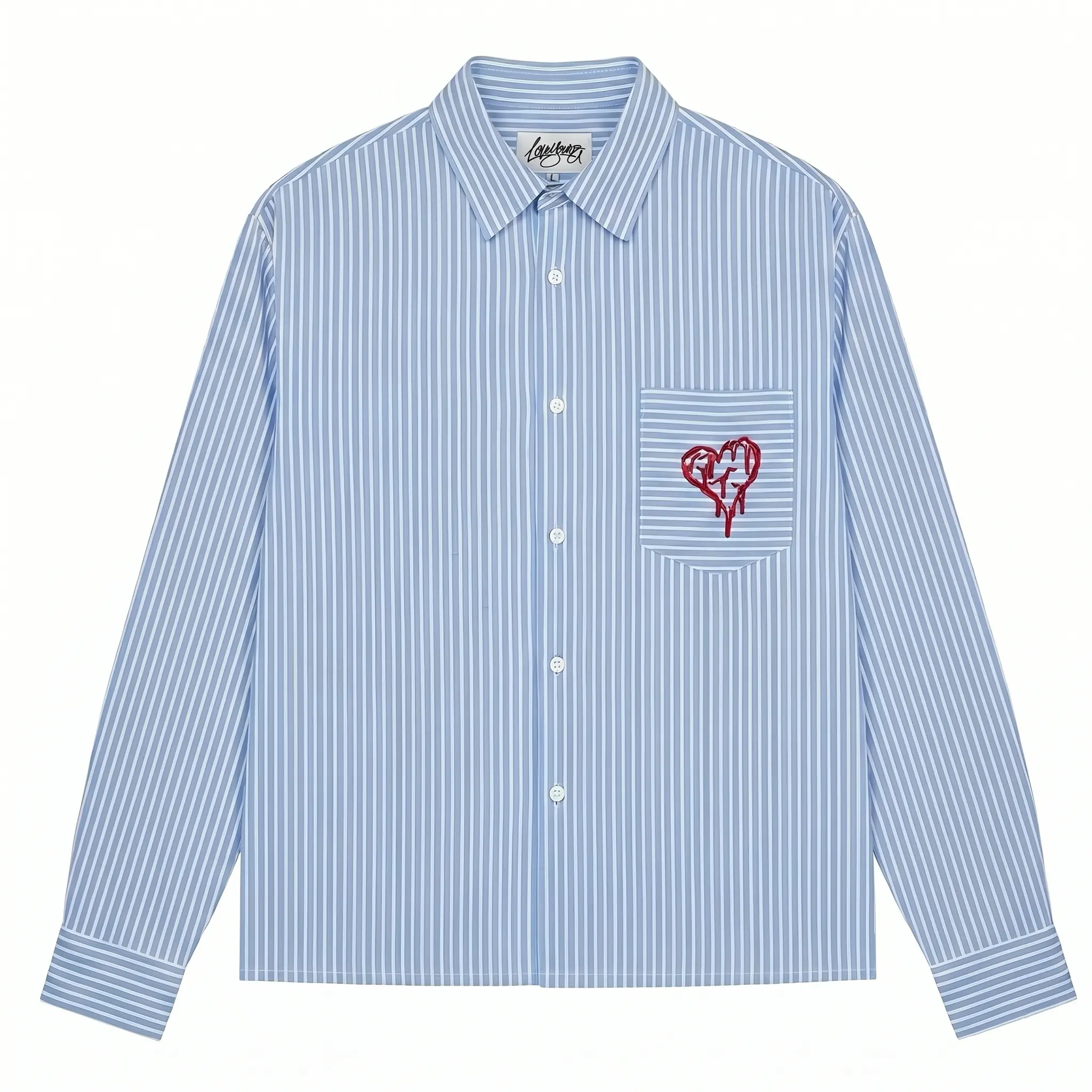 IMG_7249 LOVE YOURZ "Drip Heart" Pinstripe Button-Down - Image 1